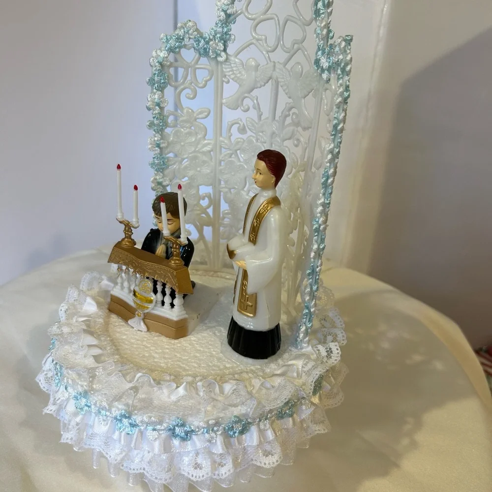 Elegant Religious first communion Cake Topper with Gold and White Accents